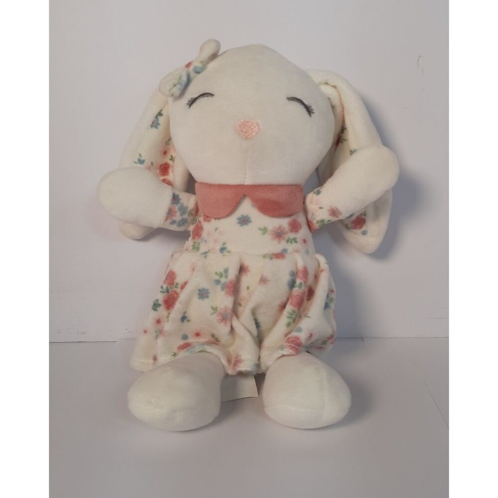 Chick Pea Bunny Rabbit Plush  White in floral dress w/ Bow 11.5" Closed Eye